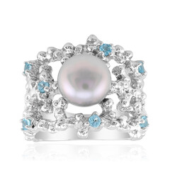 Bague en argent et Perle de culture d'eau douce argentée (TPC)