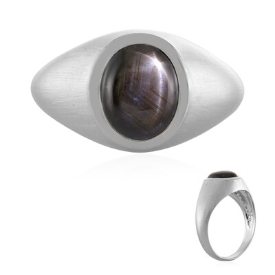Bague en argent et Saphir étoilé noir (MONOSONO COLLECTION)