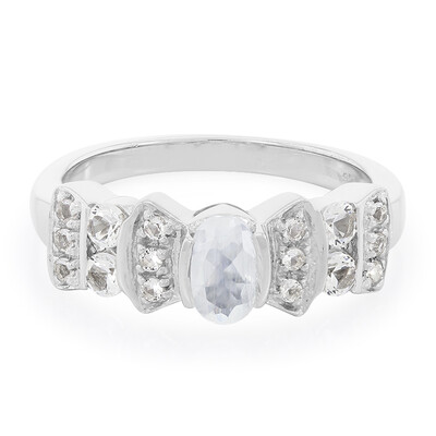 Bague en argent et Pierre de Lune arc-en-ciel