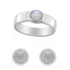 Bague en argent et Pierre de Lune arc-en-ciel