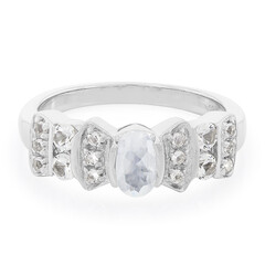 Bague en argent et Pierre de Lune arc-en-ciel