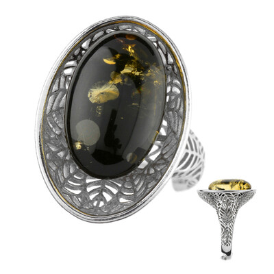 Bague en argent et Ambre vert de Baltique (dagen)