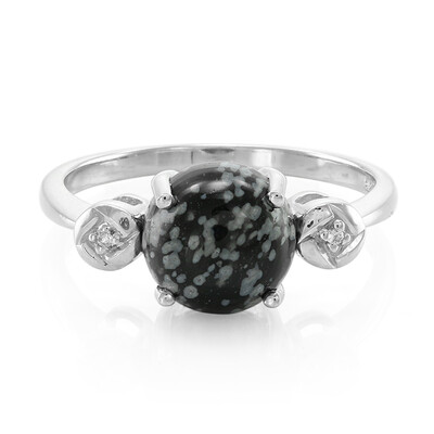 Bague en argent et Obsidienne Flocon-de-Neige