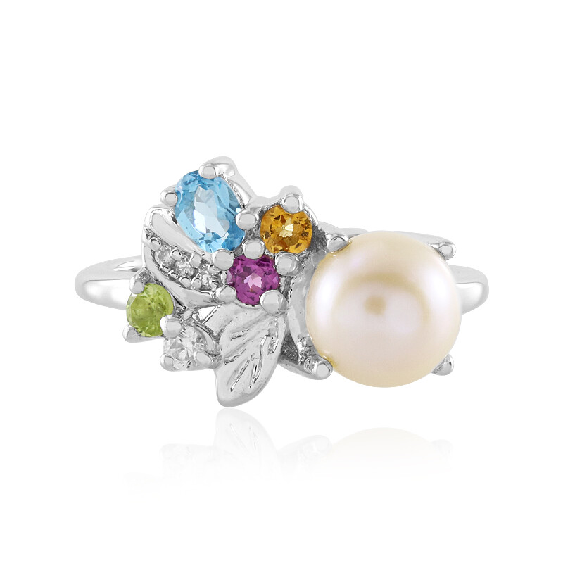 Bague En Argent Massif 925 – Sertie De Pierres Multicolores Naturelles, Taille 58, Neuve