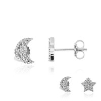 Boucles d'oreilles en argent et Diamant poivre et sel