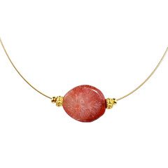 Collier en acier inoxydable et Corail corné rouge pétrifié