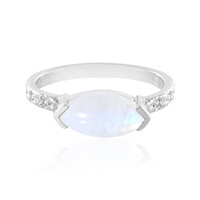 Bague en argent et Pierre de Lune arc-en-ciel