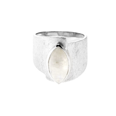 Bague en argent et Pierre de Lune arc-en-ciel