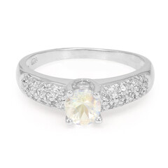 Bague en argent et Pierre de Lune arc-en-ciel