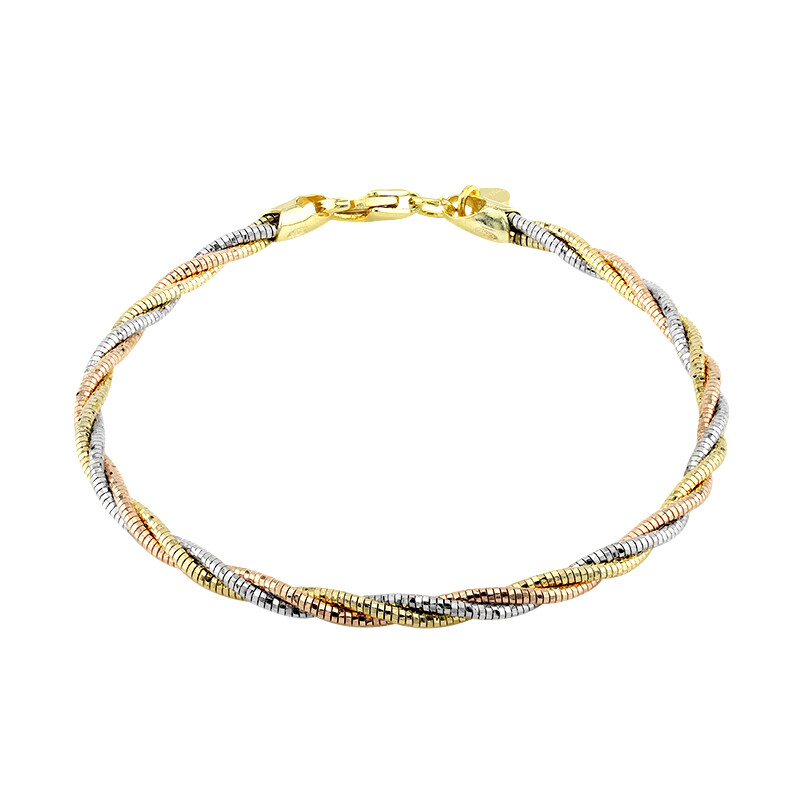 Bracelet Vintage Années 1970 - Métal Argenté & Décor Tricolore En Cuivre