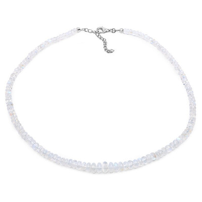 Collier en argent et Pierre de Lune arc-en-ciel