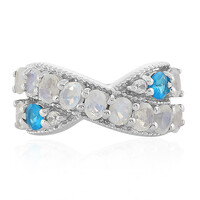 Bague en argent et Pierre de Lune arc-en-ciel