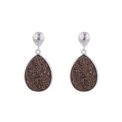 Boucles d'oreilles en argent et Bois fossilisé de Zwenkau