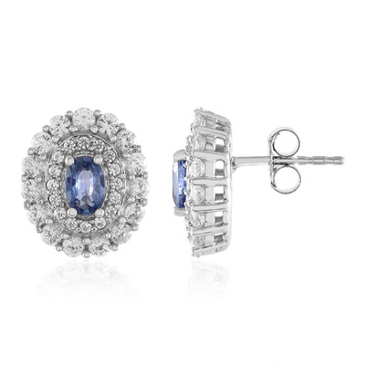 Boucles d'oreilles en argent et Saphir bleu de Ceylan