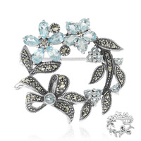 Broche en argent et Topaze bleu ciel