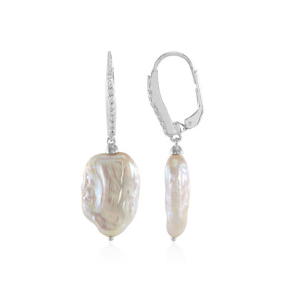 Boucles d'oreilles en argent et Perle blanche de culture d'eau douce