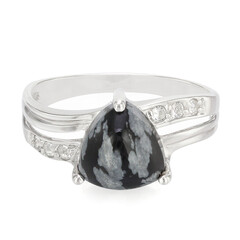Bague en argent et Obsidienne Flocon-de-Neige