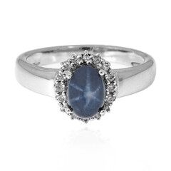 Bague en argent et Saphir étoilé bleu