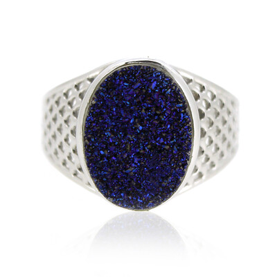 Bague en argent et Agate étincelante bleu cobalt
