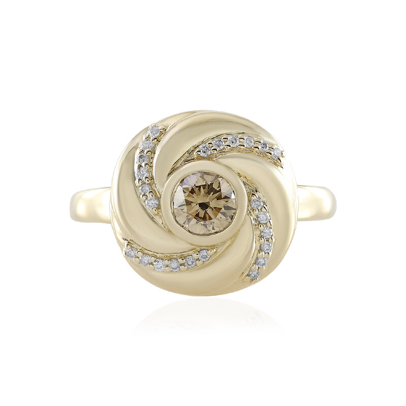 Bague Argent Gros Diamant Champagne - Taille 58 - 15 Grammes - Sertie Pierre Cz 3 Carats