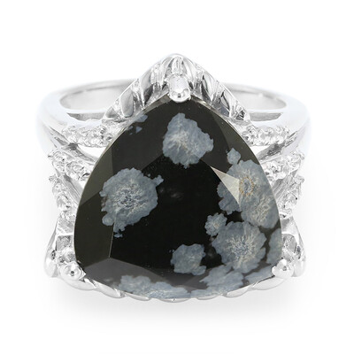 Bague en argent et Obsidienne Flocon-de-Neige