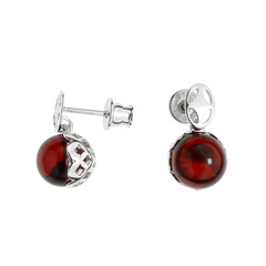 Boucles d'oreilles en argent et Ambre rouge de Colombie