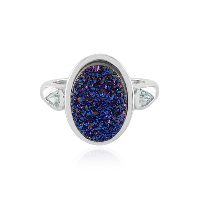 Bague en argent et Agate scintillante bleue