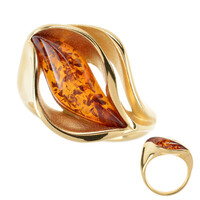 Bague en argent et Ambre baltique couleur cognac