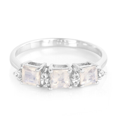 Bague en argent et Pierre de Lune arc-en-ciel