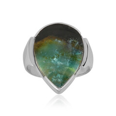 Bague en argent et Bois pétrifié opalisé (Bali Barong)