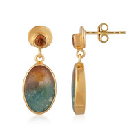 Boucles d'oreilles en argent et Bois pétrifié opalisé (Bali Barong)