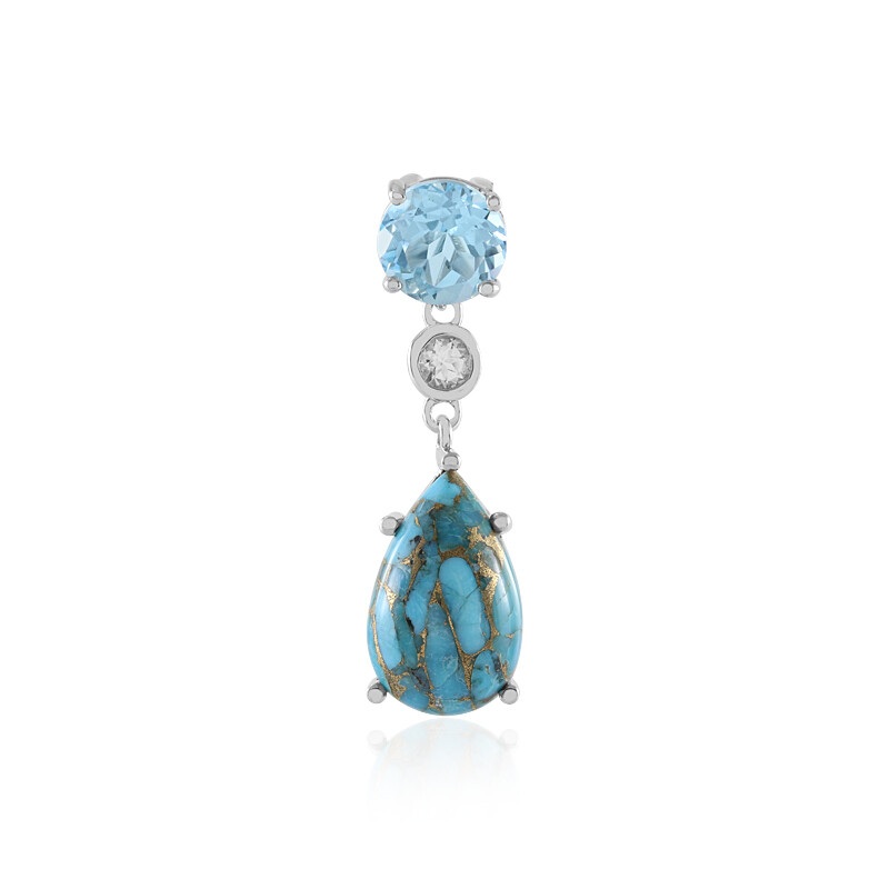 Pendentif Argent Massif Avec Topaze Bleue Et Zirconiums - Occasion Porté