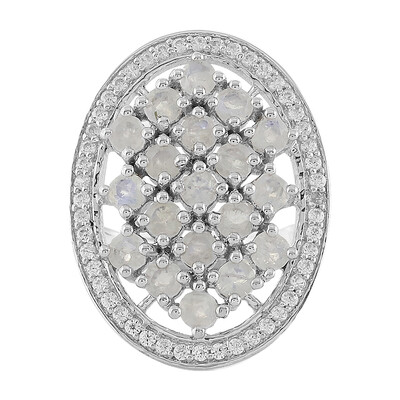 Bague en argent et Pierre de Lune arc-en-ciel