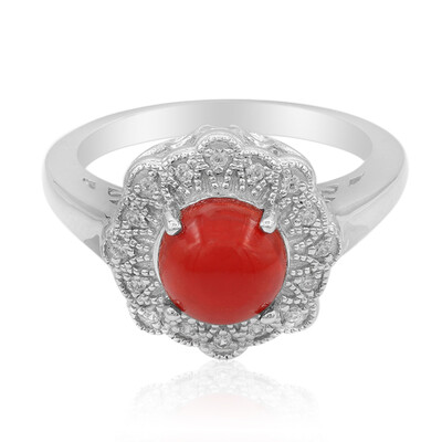 Bague en argent et Opale rouge d'Éthiopie