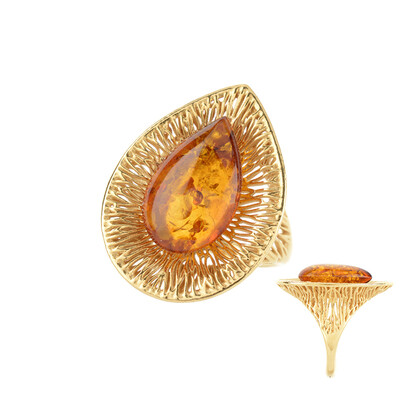 Bague en argent et Ambre baltique couleur cognac (dagen)