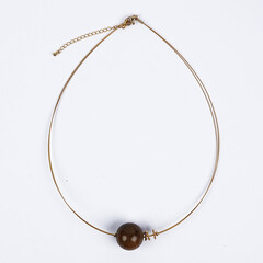 Collier en acier inoxydable et Bois de palmier fossilisé